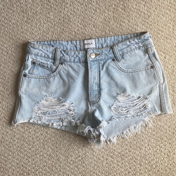RVCA boyfriend jean shorts light wash denim button fly 26 - Picture 4 of 14